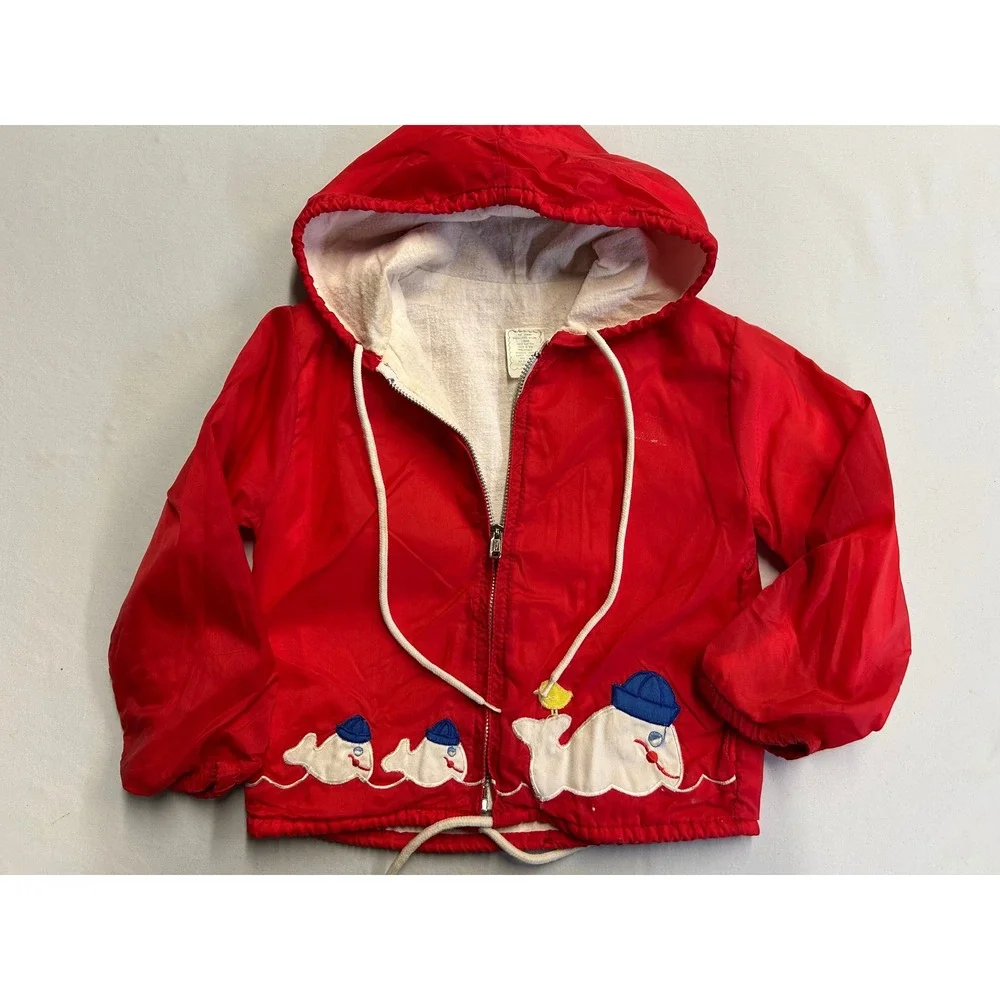 Vintage GHK Red Whale Applique Hooded Windbreaker Jacket Kids RN 27860
